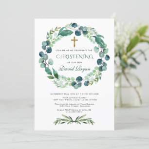 Eucalyptus Greenery Foliage Wreath Christening Invitation