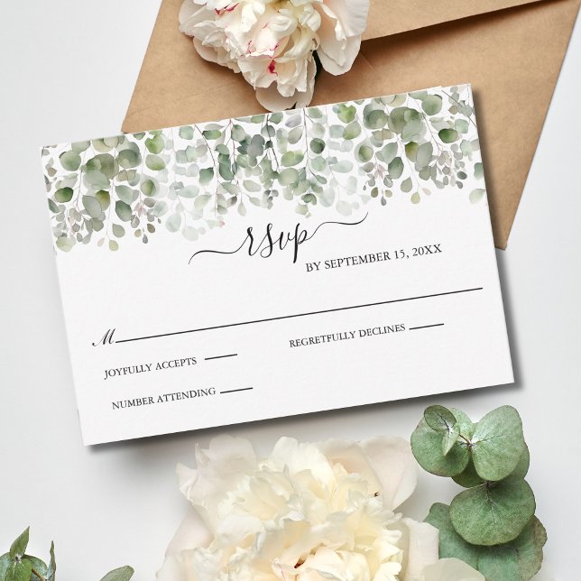 Eucalyptus Greenery Formal Elegant Wedding RSVP Card (Elegant Eucalyptus Wedding RSVP card, Traditional Classic and Formal. )