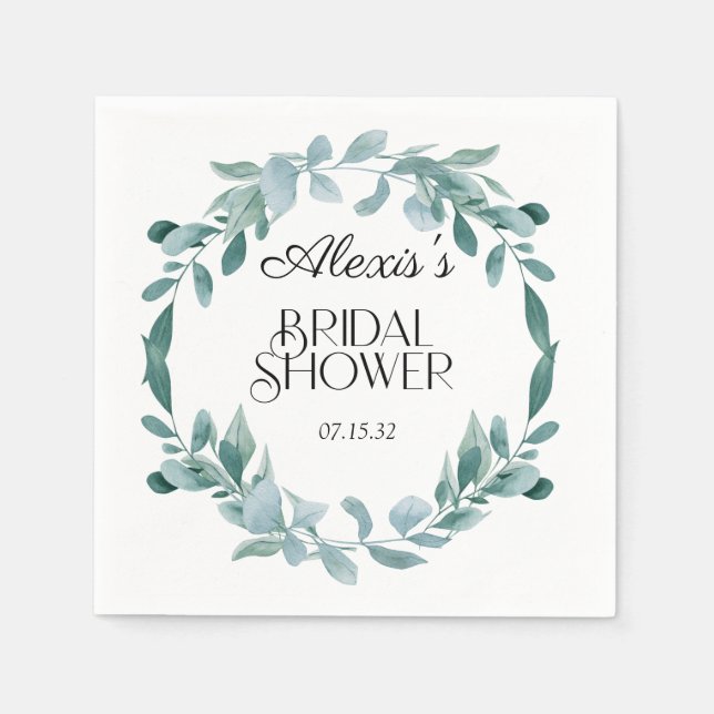 Eucalyptus Greenery Frame Green Blue Bridal Shower Napkin (Front)