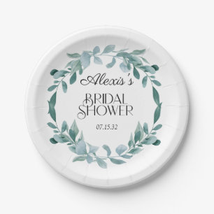 Eucalyptus Greenery Frame Green Blue Bridal Shower Paper Plate
