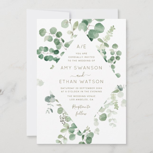 eucalyptus greenery frame wedding invitation (Front)