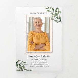 Eucalyptus Greenery   Funeral Memorial Program Tri-Fold Announcement