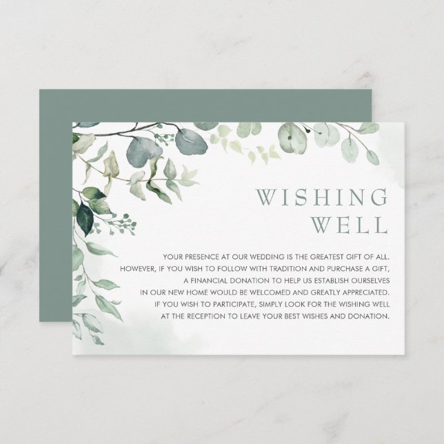 Eucalyptus Greenery Garden Wedding Wishing Well Enclosure Card (Front/Back)