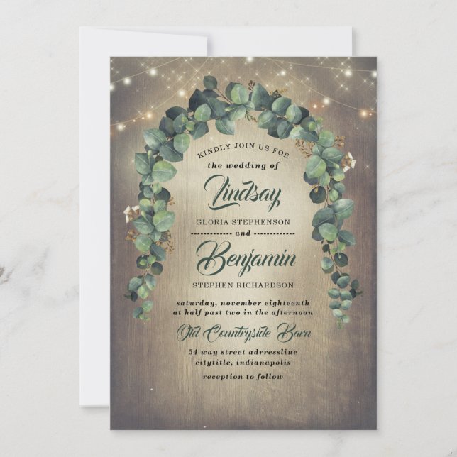 Eucalyptus Greenery Garland Rustic Wedding Invitation (Front)