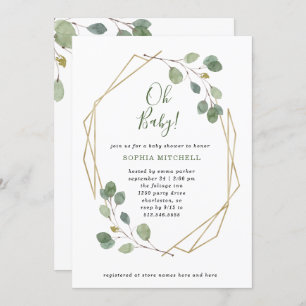 Eucalyptus Greenery Geometric Baby Shower Oh Baby Invitation