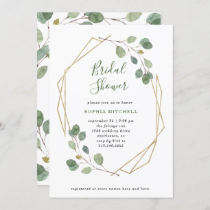 Eucalyptus Greenery   Geometric Bridal Shower Invitation