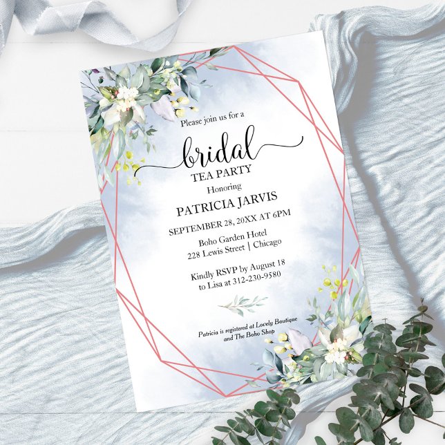  Eucalyptus Greenery Geometric Bridal Tea Party In Invitation (Creator Uploaded)