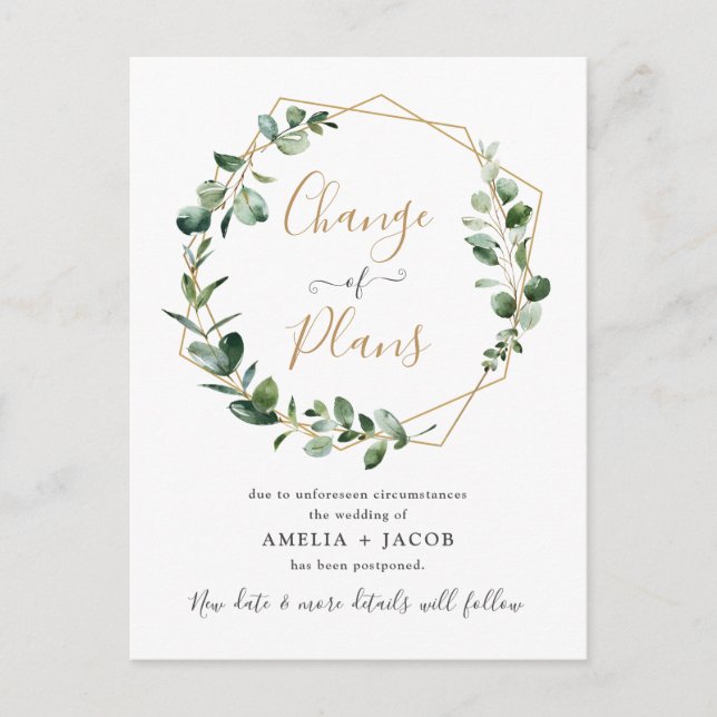 Eucalyptus Greenery Geometric Change of Plans Postcard (Front)