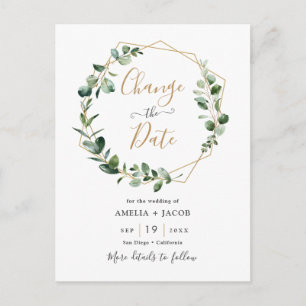 Eucalyptus Greenery Geometric Change the Date Postcard