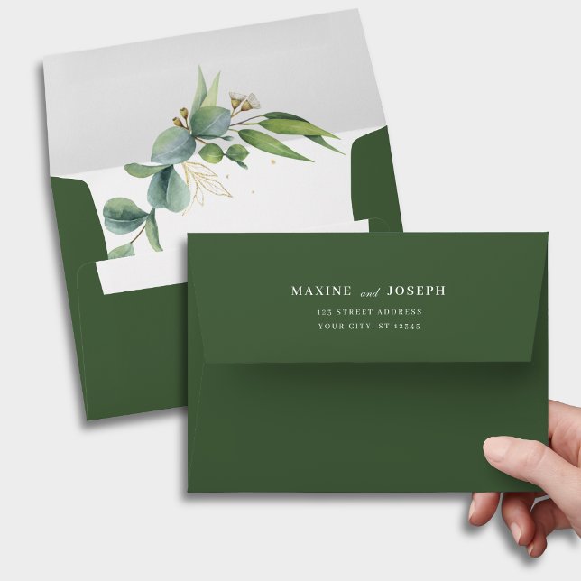 Eucalyptus Greenery Geometric Floral Wedding Envelope (Eucalyptus greenery geometric wedding envelope adds modern elegance to your invitations.)