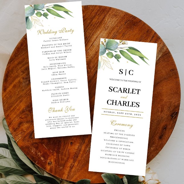 Eucalyptus Greenery Geometric Floral Wedding Program (Eucalyptus greenery geometric wedding program guides guests with modern botanical elegance.)