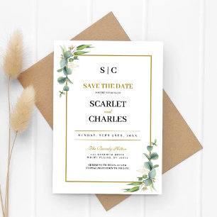 Eucalyptus Greenery Geometric Floral Wedding Save The Date