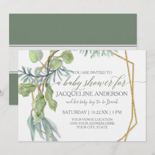 Eucalyptus Greenery Geometric Gender Neutral Baby Invitation