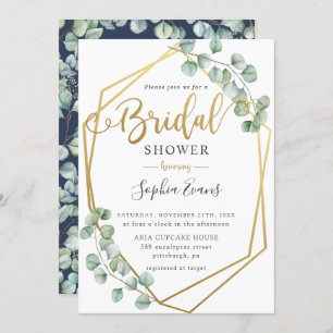 Eucalyptus Greenery Geometric Gold Bridal Shower Invitation