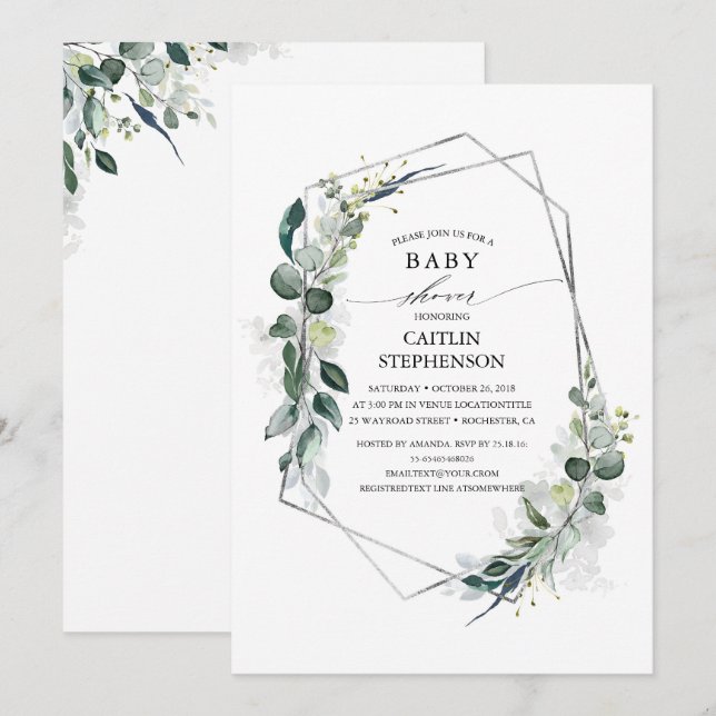 Eucalyptus Greenery Geometric Modern Baby Shower Invitation (Front/Back)