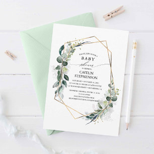Eucalyptus Greenery Geometric Modern Baby Shower Invitation