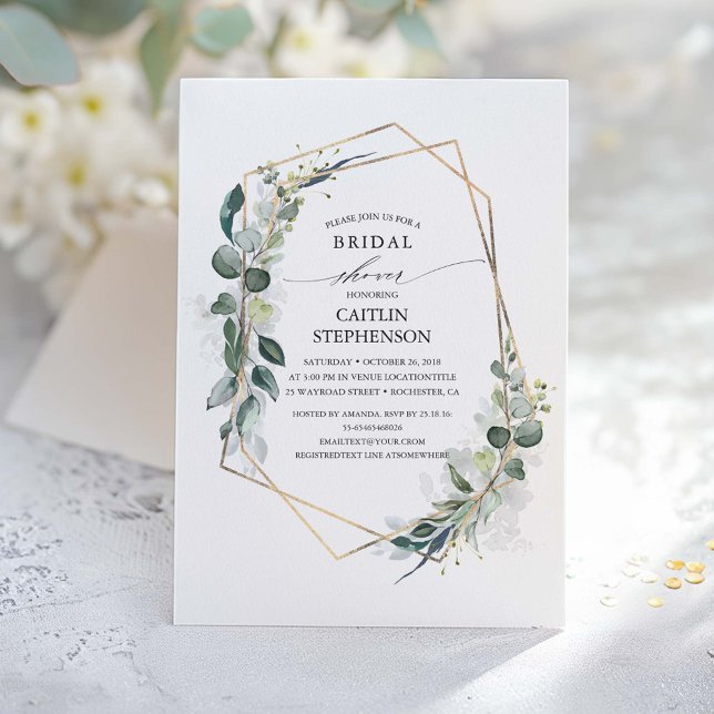 Eucalyptus Greenery Geometric Modern Bridal Shower Invitation (Greenery Modern Bridal Shower Invitation)
