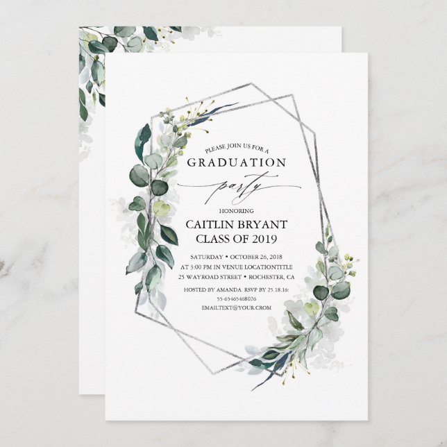Eucalyptus Greenery Geometric Modern Graduation Invitation (Front/Back)
