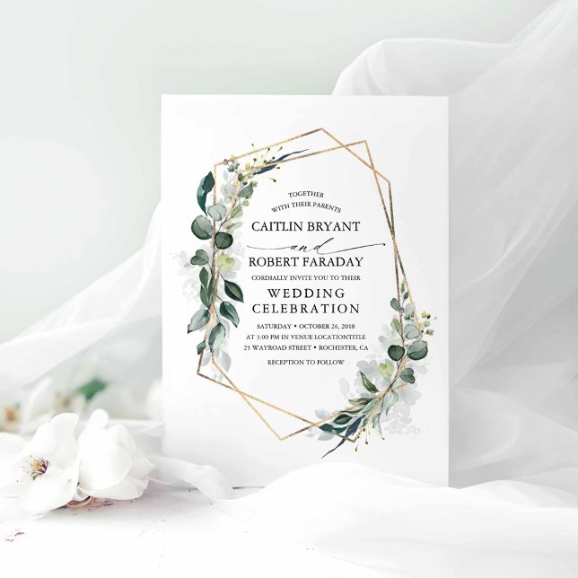 Eucalyptus Greenery Geometric Modern Wedding Invitation (Eucalyptus Greenery Wedding Invitations)