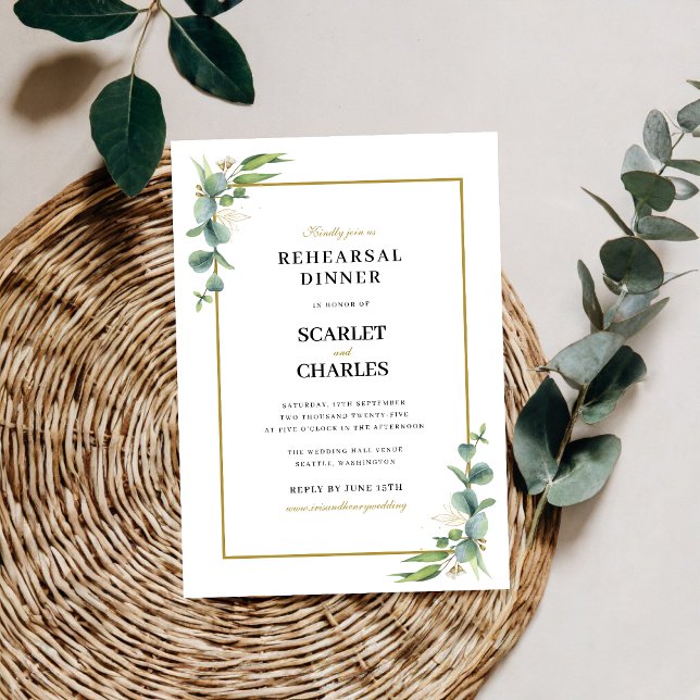 Eucalyptus Greenery Geometric Rehearsal Dinner Invitation (Eucalyptus greenery geometric rehearsal dinner invitation welcomes guests with modern elegance.)
