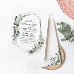 Eucalyptus Greenery Geometric Rose Gold Wedding Invitation<br><div class="desc">Geometric pink gold frame and lush watercolor botanical eucalyptus greenery elegant wedding invitations.</div>