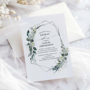 Eucalyptus Greenery Geometric Silver Bridal Shower Invitation