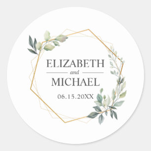 Eucalyptus Greenery Geometric Wedding Classic Round Sticker