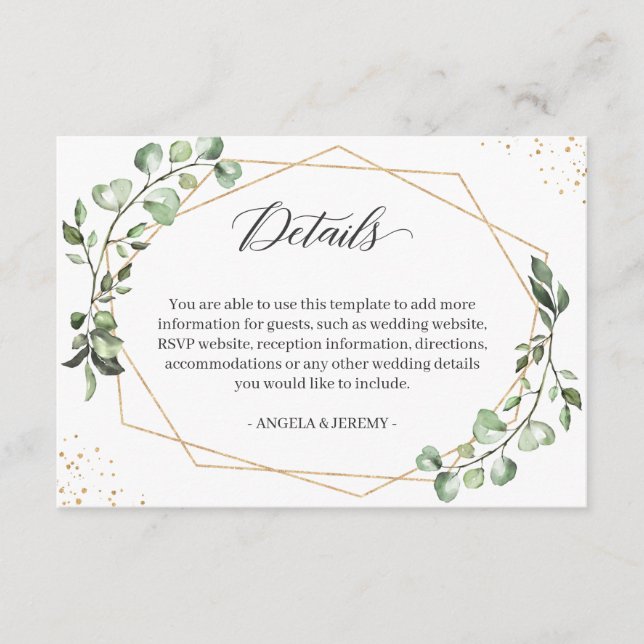 Eucalyptus Greenery Geometric Wedding Details Enclosure Card (Front)