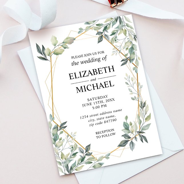 Eucalyptus Greenery Geometric Wedding Invitation (Creator Uploaded)