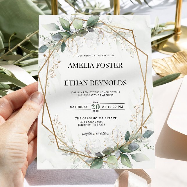 Eucalyptus Greenery Geometric Wedding Invitation (Creator Uploaded)