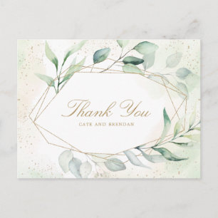 Eucalyptus Greenery Geometric Wedding Thank You Postcard