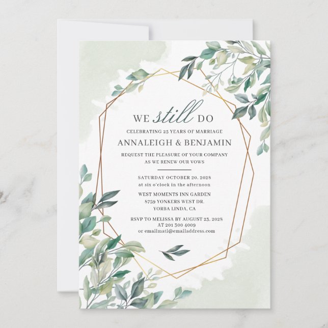 Eucalyptus Greenery Geometric Wedding Vow Renewal Invitation (Front)