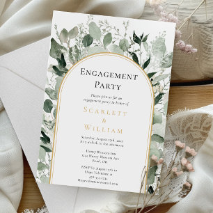 Eucalyptus Greenery Gold Arch Engagement Party Invitation