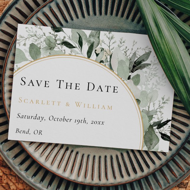 Eucalyptus Greenery Gold Arch Sage Green Wedding Save The Date (Creator Uploaded)