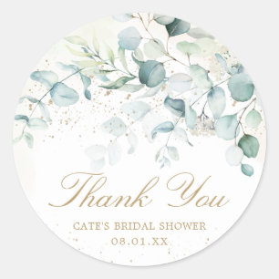 Eucalyptus Greenery Gold Bridal Shower Thank You Classic Round Sticker