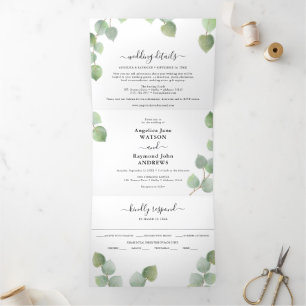 Eucalyptus Greenery & Gold Classic Wedding Tri-Fold Invitation
