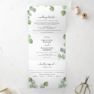 Eucalyptus Greenery & Gold Classic Wedding Tri-Fold Invitation