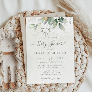 Eucalyptus Greenery Gold Elegant Baby Shower Invitation
