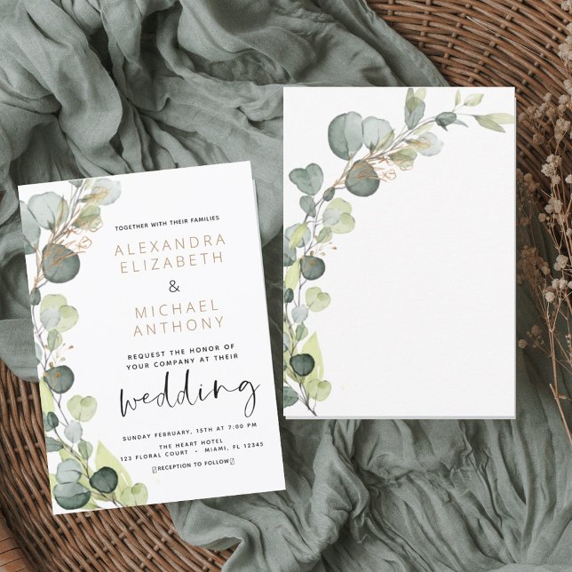 Eucalyptus Greenery Gold Foil Wedding Invitation (Creator Uploaded)