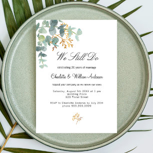 Eucalyptus greenery gold foliage simple wedding invitation postcard