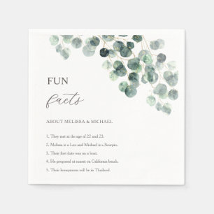 Eucalyptus Greenery Gold Fun Facts Wedding Napkin