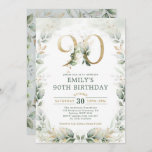 Eucalyptus Greenery Gold Garden 90th Birthday Invitation<br><div class="desc">Elegant botanical-themed 90th birthday invitation featuring beautiful watercolor greenery in sage green and gold</div>