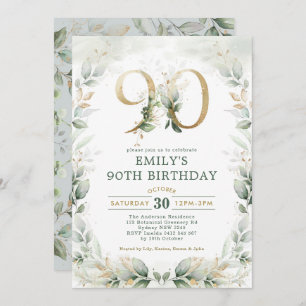 Eucalyptus Greenery Gold Garden 90th Birthday Invitation