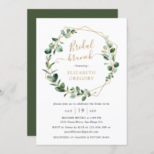 Eucalyptus Greenery Gold Geometric Bridal Brunch Invitation