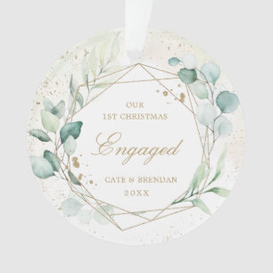 Eucalyptus Greenery Gold Geometric Engaged Photo Ornament