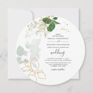 Eucalyptus Greenery Gold Geometric Leaves Wedding Invitation