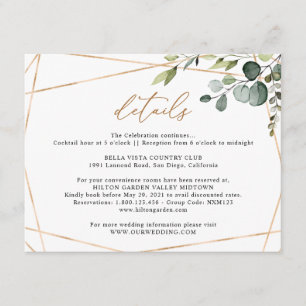 Eucalyptus Greenery Gold Geometric Wedding Details Enclosure Card