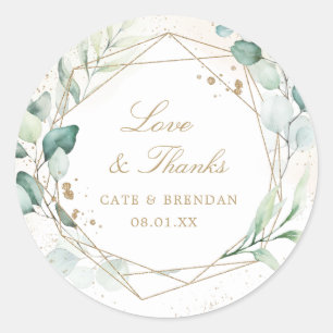 Eucalyptus Greenery Gold Geometric Wedding Favour Classic Round Sticker