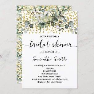 Eucalyptus Greenery Gold Glitter Bridal Shower Invitation