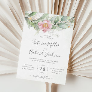 Eucalyptus Greenery Gold Leaves Botanical Wedding  Invitation